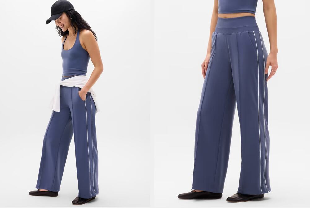 Athleta Venice High Rise Track Stripe Wide Leg Pant Womens Size Medium Blue